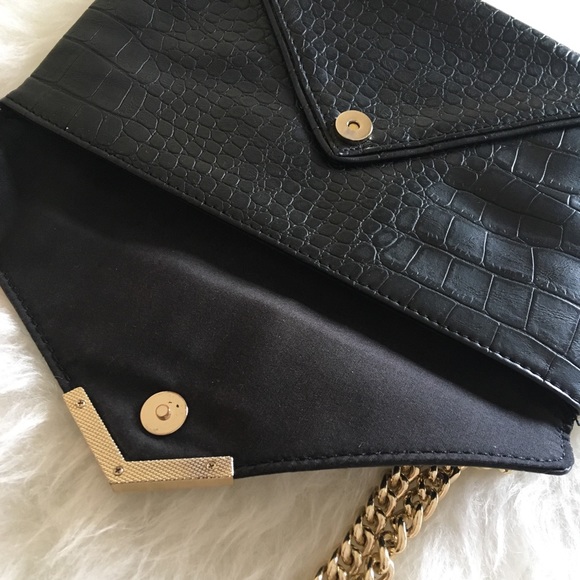 Express Black Leather Envelope Gold Clutch Purse - Picture 4 of 7